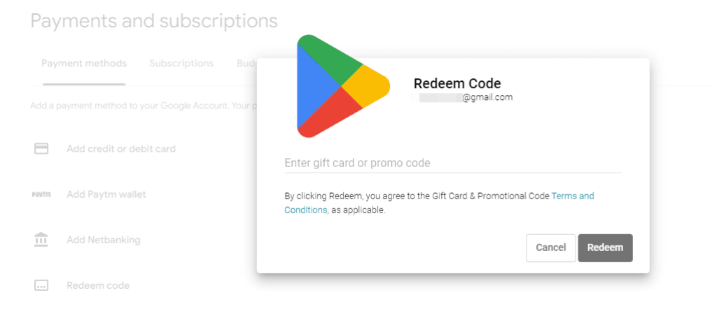 Google Play Redeem Code Google Play Store Redeem Confirm